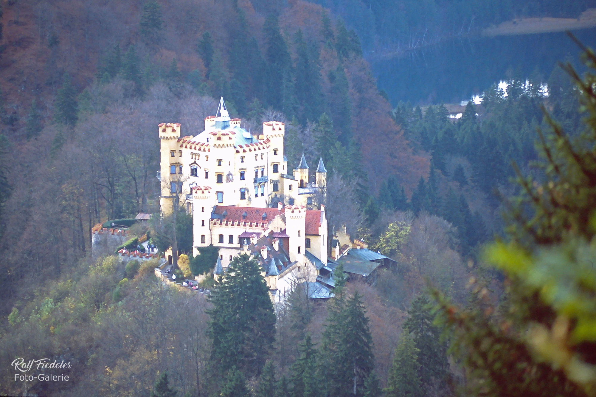 Schloss Hohenschwangau von schräg oben