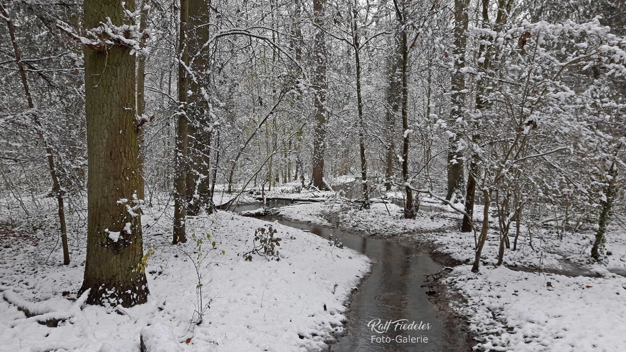 Bach im Stadtwald Seelhorst alles mit Schnee bedeckt